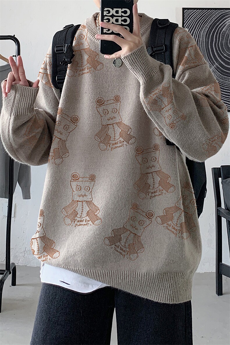 1港风新款宽松休闲中性情侣潮流印花毛衣男外套7926P58加绒P70,男装针织衫/毛衣,星座226-2