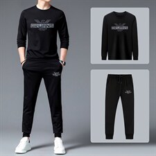 春秋季男士运动休闲套装宽松圆领卫衣长裤中年百搭跑步服装两件装，男装休闲套装，电商B212（原钱塘6029）