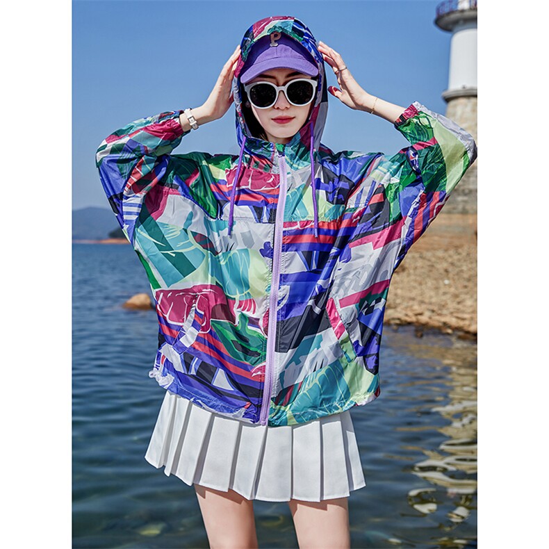 印花防晒衣女短款2025夏季新款韩版宽松大码透气轻薄外套开衫上衣，女装防晒衣，可可小西