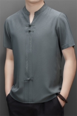 2024风唐装短袖衬衫男夏季中老年风新中式汉服MJ5107-P63，男装衬衫，星座1105-3