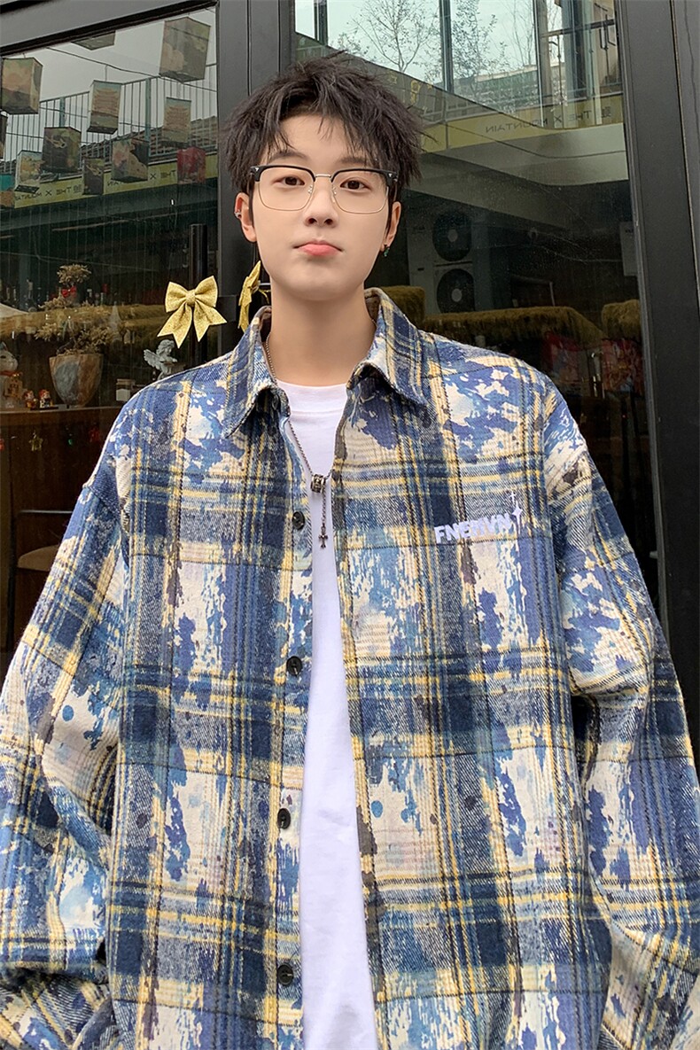 衬衫男春季新款港风宽松大码扎染长袖衬衣CS3098-特P30,男装衬衫,星座214-3