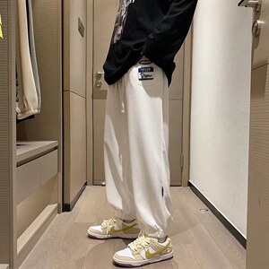 新款华夫格裤子男春季宽松百搭束脚学生运动裤港风ins潮牌休闲裤，男装休闲裤，星座1008