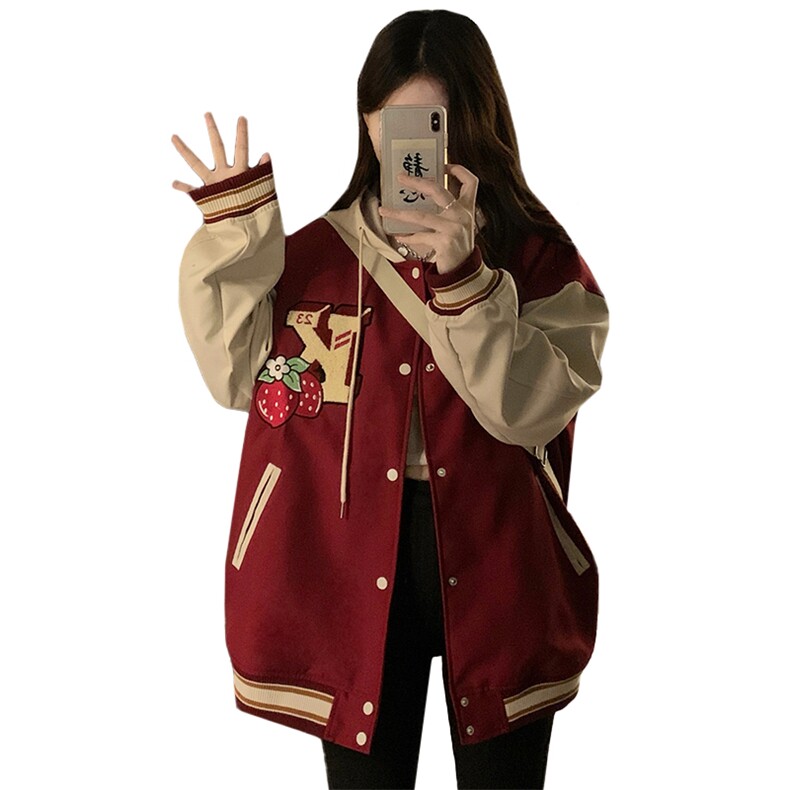 2025春季新款重工刺绣草莓棒球服女学院风时尚休闲外套女C755-110,女装短外套,星座911-2(原星座613-2）