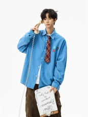 【现货】XZ1218CS7023特价P37配领带小花字母刺绣长袖衬衫，男装衬衫，星座1218（原611-3）