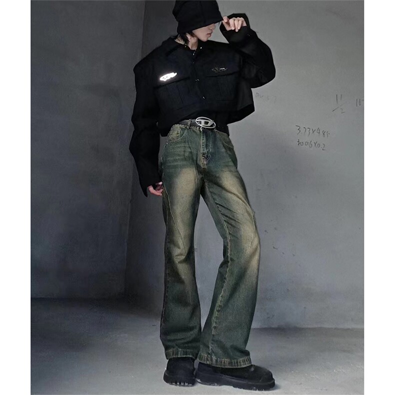 美式ins高街hiphop微喇重工艺水洗复古蓝牛仔裤货号K2322-1P60图片