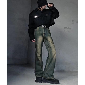 美式ins高街hiphop微喇重工艺水洗复古蓝牛仔裤货号K2322-1P60图片