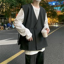 春秋装纯色多口袋马甲潮原宿风英伦西装马甲无袖背心男W1659-P39，男装背心/马甲，星座512-4
