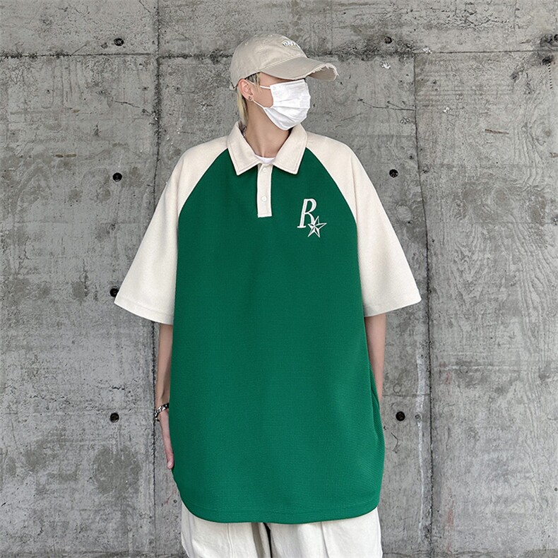 2023夏季宽松大码Polo短袖T恤港风高品质华夫格XP77063-P40,男装Polo衫,电商A042