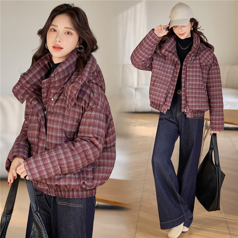 现货，2025冬季格子羽绒棉格子棉衣面包服，女装棉衣/棉服，利佳可人