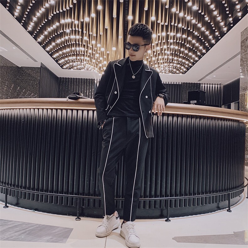 社会风小伙休闲修身商务西装西裤西服韩版两件套装D803-P165控205,男装西服套装,星座308A