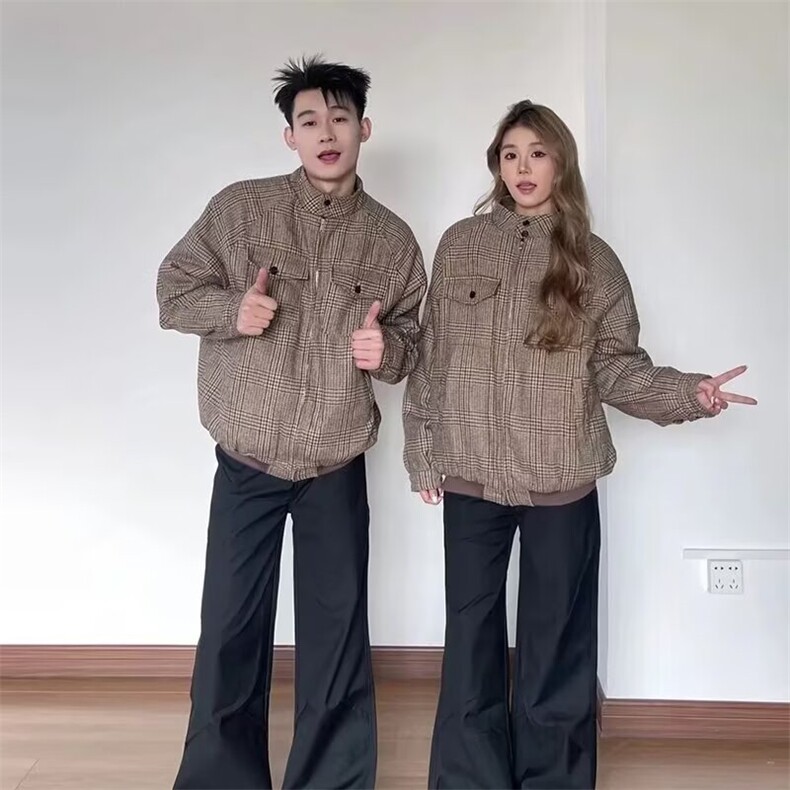 XX20-P70秋冬美式复古千鸟格双层外套时尚痞帅高级感休闲潮牌,女装短外套,电商B323A