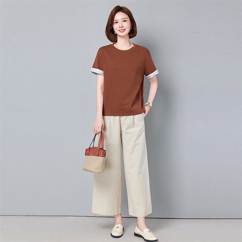 2025年夏季棉两件套短袖针织简约休闲款套装2528款,女装套装/套裙,秋牧寒烟