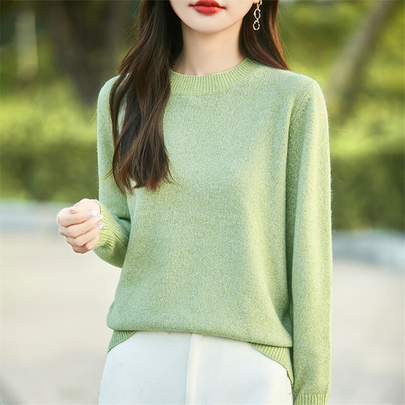 2025秋冬圆领基础款百搭长袖毛衣女宽松显瘦长袖针织内搭打底衫新，女装针织衫/毛衣，暖烁特种纱工厂店