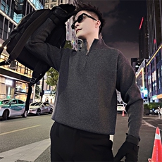 LV301/P88控118冬季美式假两件亨利领针织套头毛衣男浅灰首1，男装针织衫/毛衣，星座305B