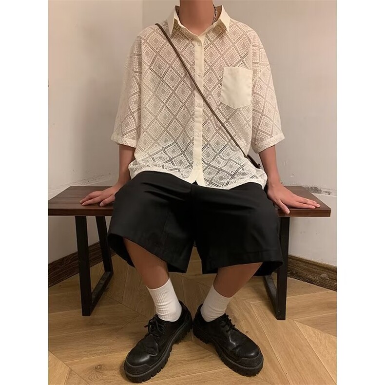 短袖镂空衬衫男女夏季复古新中式小众设计感2023衬衣上衣CS7866图片
