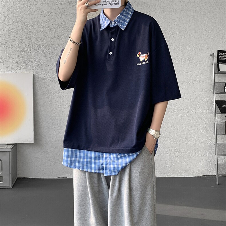 现货T1012-P30特控60大码假两件短袖刺绣腊肠狗T恤,男装T恤,电商D232