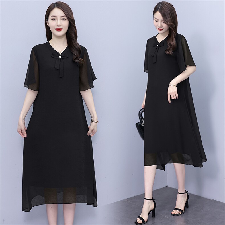 （现货）加肥加大雪纺连衣裙胖mm遮肚子胖妈妈洋气显瘦宽松a字裙，女装连衣裙，深妍伊美