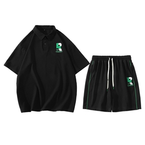 夏季港风短袖POLO衫运动休闲套装男潮情侣T恤短裤两件套 6631-P60图片