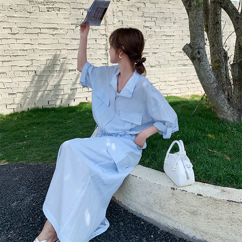 甜酷防晒浅蓝色半身裙套装女夏2025新款小清新ootd穿搭减龄两件套,女装套装/套裙,2C285