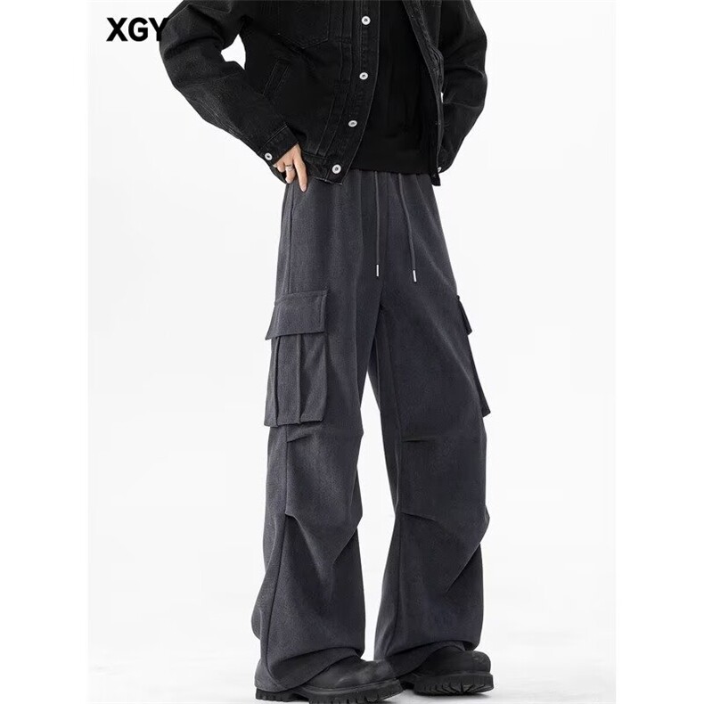 YK93-P35美式褶皱大口袋工装裤嘻哈直筒伞兵复古街舞男休闲长裤,男装工装外套,电商B323A