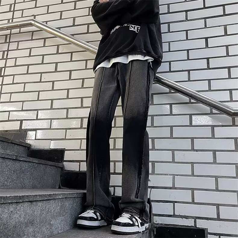 美式渐变牛仔裤男秋冬高街直筒裤潮ins宽松休闲长裤子RK1152-P46,男装牛仔裤,星座412-2