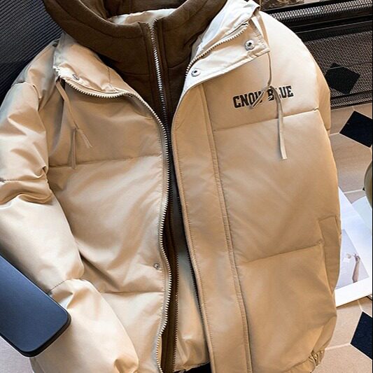 复古棉衣夹克男假两件连帽外套秋冬情侣装高街潮牌简约宽松棉服,男装棉衣,星座1013