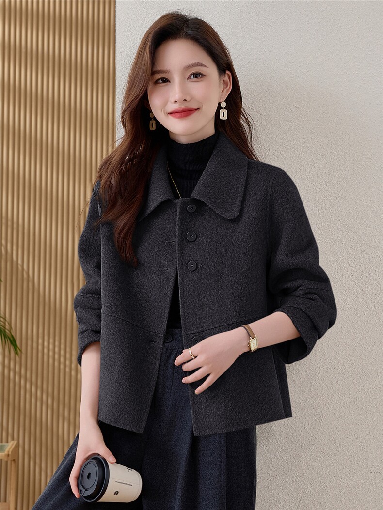双面羊绒短款外套女秋冬新款时尚纯色高级感小个子新中式毛呢大衣,女装毛呢外套,众宇琦