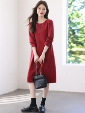 2025年秋季时尚优雅圆领中长款减龄百搭长袖连衣裙，女装连衣裙，依恋蒂丝