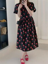 韩风小花连衣裙，女装连衣裙，欧妮卡蒂蔓