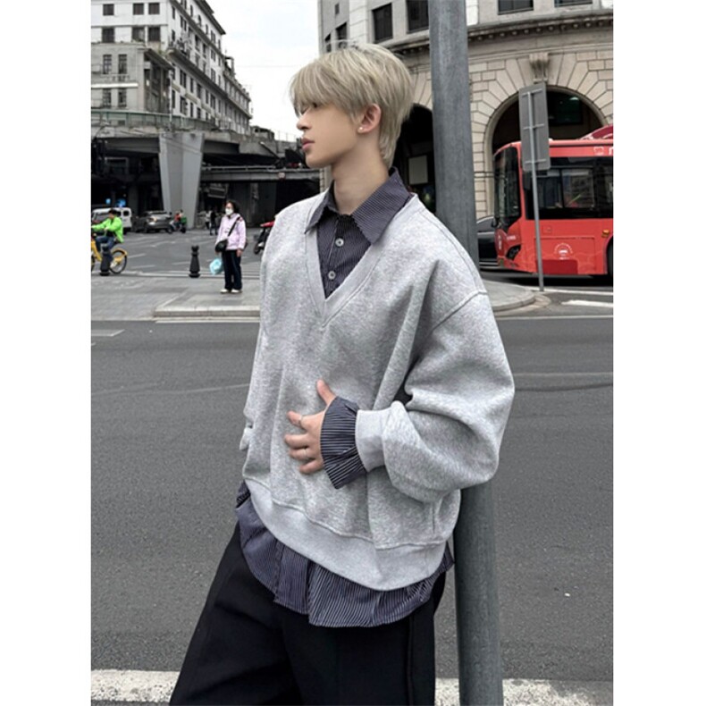 小众设计感假两件拼接厚T恤春季宽松休闲时尚上衣W8291,男装T恤,星座1116A（原606A-3）