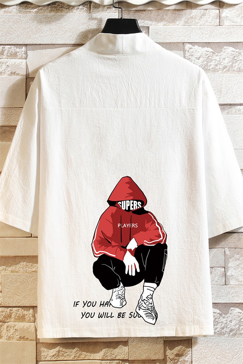 HF59051-P40风汉服男开衫外套七分袖道袍砖墙挂拍,男装民族服装,电商A040A