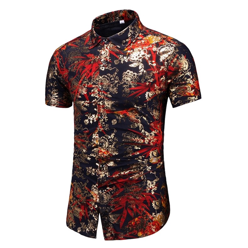 2021花衬衫大码衬衣沙滩涤棉衫弹力短袖9898P40M-7XL3D图,男装T恤,星座1106