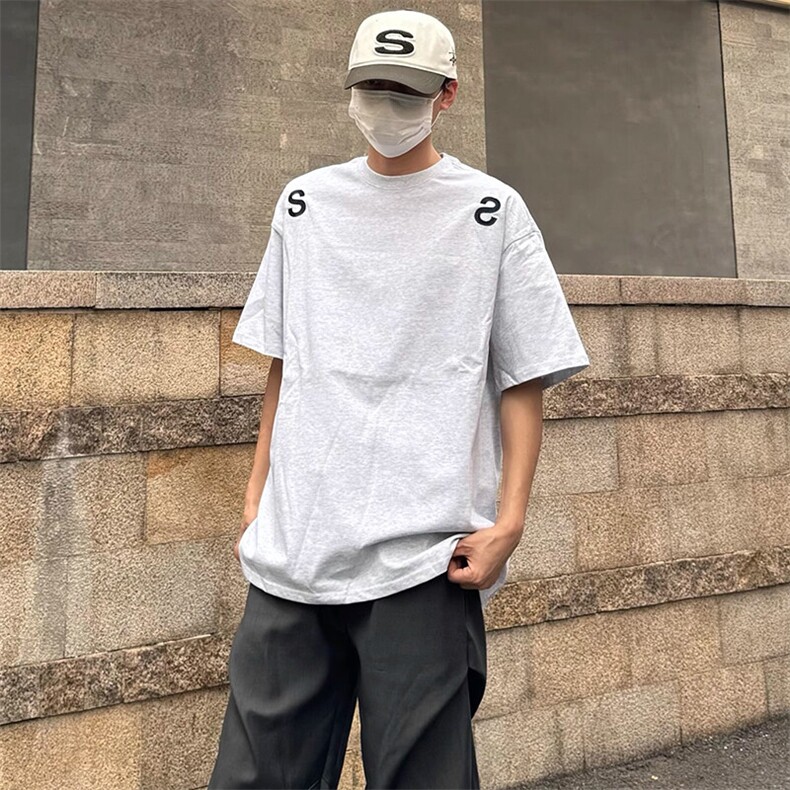 万针全刺绣工艺抖音得物高品质260克重磅纯棉双纱美式高街短袖T恤,男装T恤,电商A486