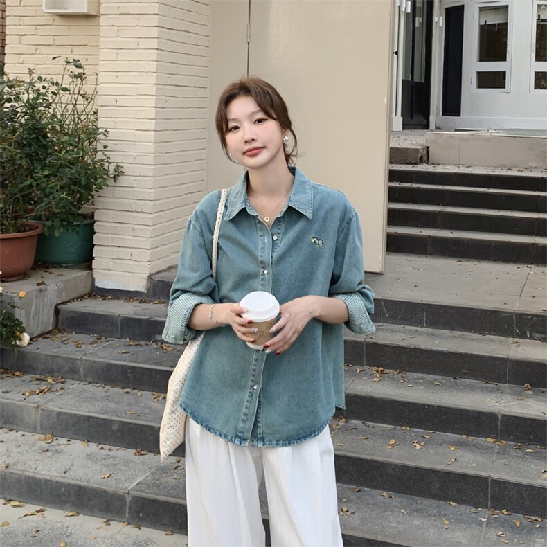 春新春装新款设计感刺绣衬衫牛仔外套春季中国2025,女装短外套,豆豆家