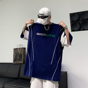 美式潮牌宽松百搭短袖夏季新款撞色运动球服T恤男 现货 T1760-P40图片