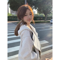 抖音得物品质26春装美式重磅结构斜拉链高领连帽卫衣开衫外套W61，女装短外套，电商A486