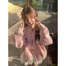 原创可爱凯蒂猫刺绣棒球服女2025新款秋冬宽松甜美学院风外套上衣，女装短外套，星座506A