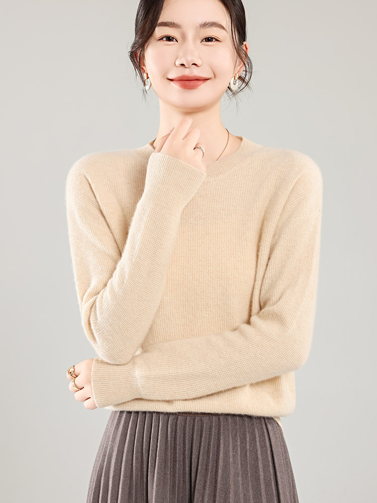 35%羊绒衫秋冬季新款舒适时尚百搭纯色圆领女式宽松长袖打底毛衣,女装羊绒衫,琳尚羊绒