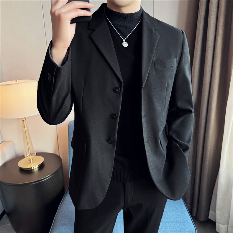 加绒加绒保暖~高级感西装套装男西服两件套黑色LJT3001-P225,男装西服套装,电商A213