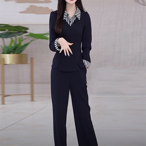 轻奢小众百搭丽丝精纺简约两件套2025秋季新品贵夫人清新显瘦套装图片