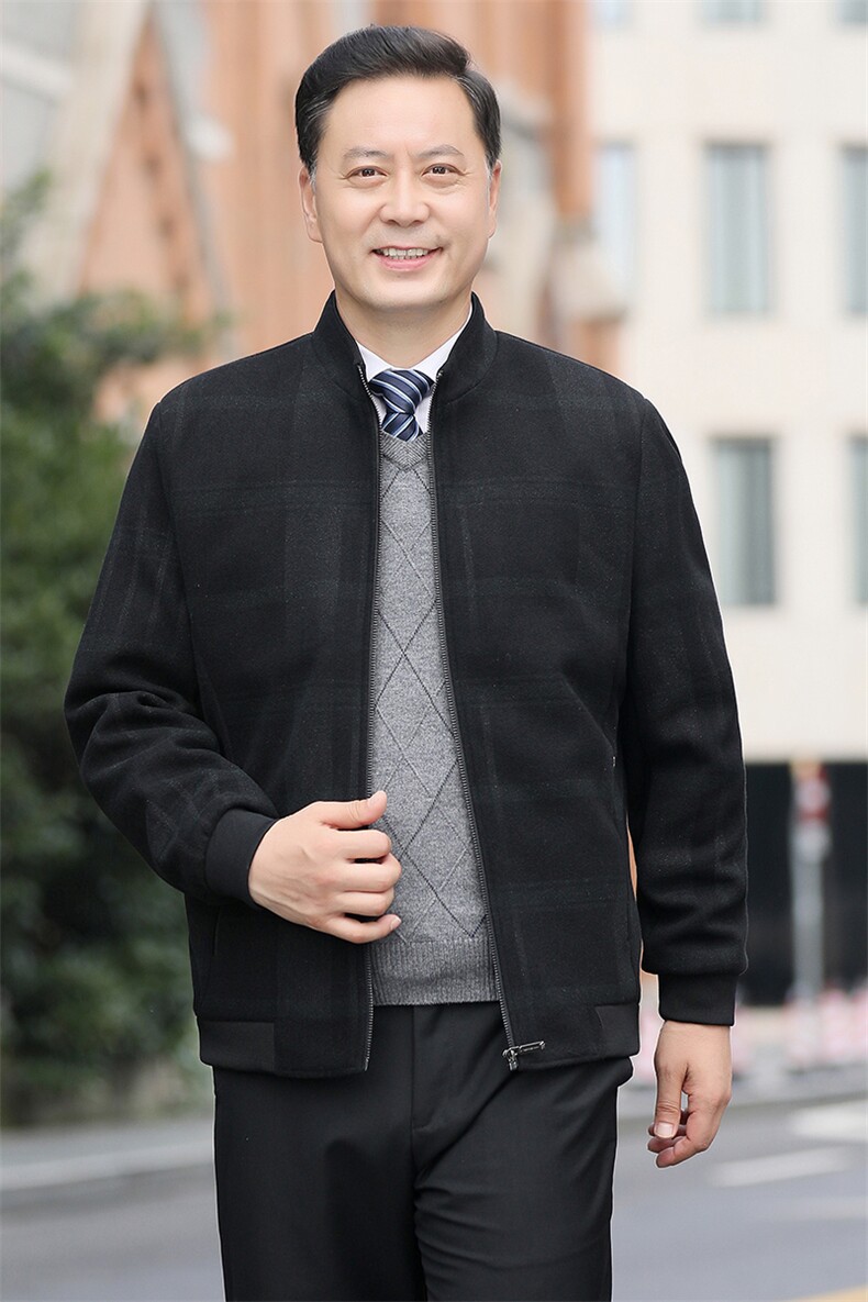 男士2023年秋季新款长袖商务休闲夹克中老年立领宽松免烫外套男装,男装夹克,电商B212（原钱塘6029）