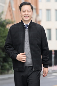男士2023年秋季新款长袖商务休闲夹克中老年立领宽松免烫外套男装图片