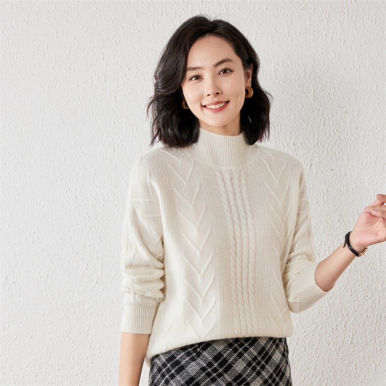 2025年秋季新款百搭女士提花高领针织衫,针织衫/毛衣,春贝羊绒