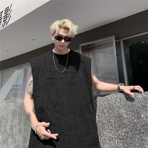 大 250克重磅美式砂洗天丝棉冰丝坎肩背心T恤JF501特P35控55图片