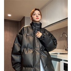 中性冬装美式立领情侣宽松棉服加厚pu皮棉衣外套男女H912P128，男装棉衣，电商A341