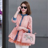 时尚女装夏季新款防晒衣甜美蕾丝拼接牛仔领长袖外套显瘦百搭上衣，女装防晒衣，凯瑟曼