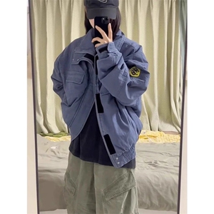 藏蓝色帆布外套底特律工装飞行员夹克棒球服 JK783 特P97图片