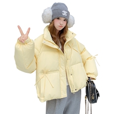 奶黄色短款羽绒服女2025新款冬季白鸭绒小个子立领休闲面包服保暖，女装羽绒服，2C218
