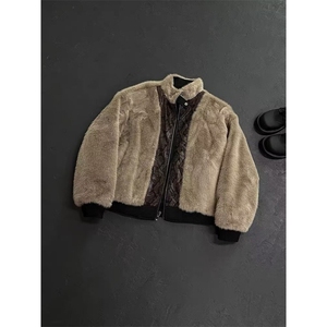 冬季美式拼蛇皮纹PU皮棉衣ing短款保暖夹克座山雕棉服男女款图片