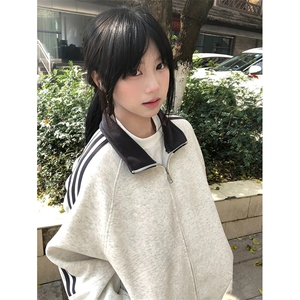 抖音得物高品质 美式高街重磅结构设计拼接织带立领卫衣外套 CM42图片